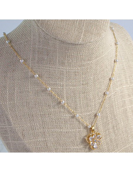 Naszyjnik stal chirurgiczna łańcuszek  z perłkami perła  Lolita Akcesoria