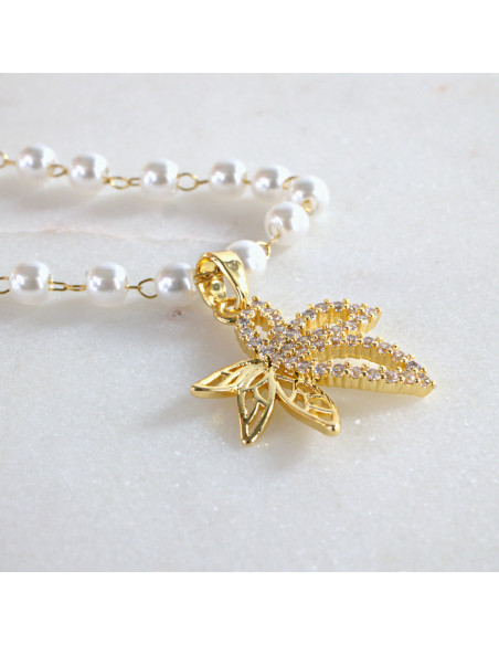 Naszyjnik  łańcuszek  z perłkami perła z zawieszką Lolita Akcesoria