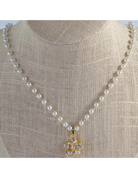 Naszyjnik stal chirurgiczna łańcuszek  z perłkami perła Lolita Akcesoria