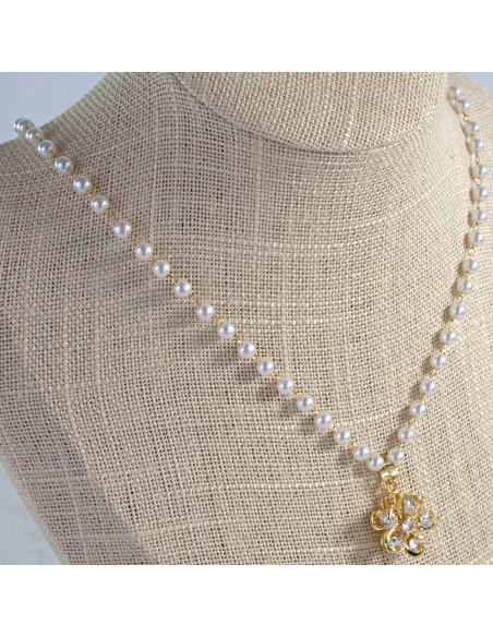 Naszyjnik stal chirurgiczna łańcuszek  z perłkami perła Lolita Akcesoria