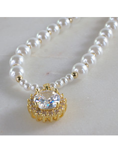 Naszyjnik  łańcuszek  z perłkami perła z zawieszką Lolita...