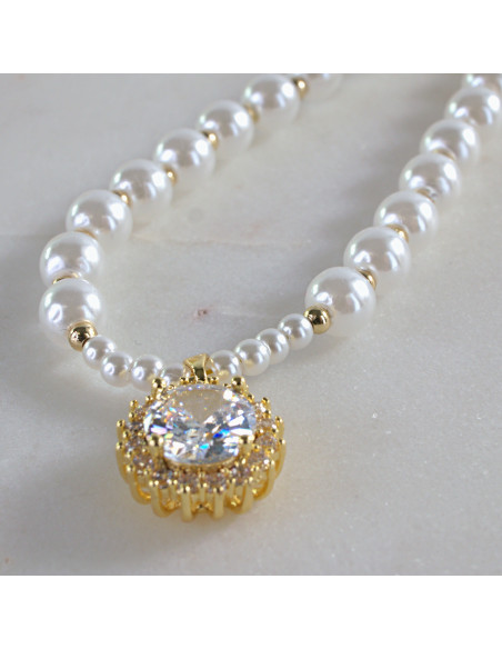 Naszyjnik  łańcuszek  z perłkami perła z zawieszką Lolita Akcesoria