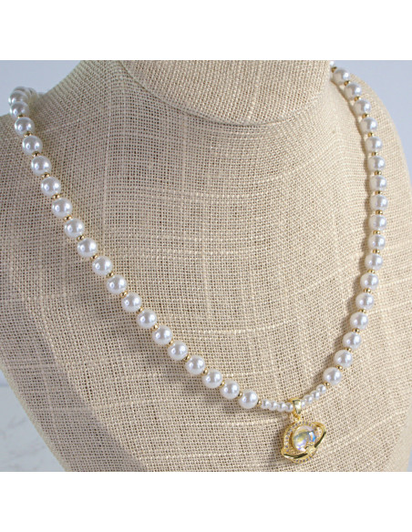 Naszyjnik łańcuszek  z perłkami perła z zawieszką Lolita Akcesoria