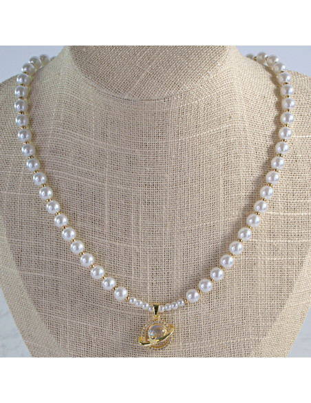 Naszyjnik łańcuszek  z perłkami perła z zawieszką Lolita Akcesoria