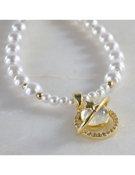 Naszyjnik łańcuszek  z perłkami perła z zawieszką Lolita Akcesoria