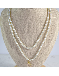 Naszyjnik PODWÓJNY  łańcuszek  z perłkami perła z...