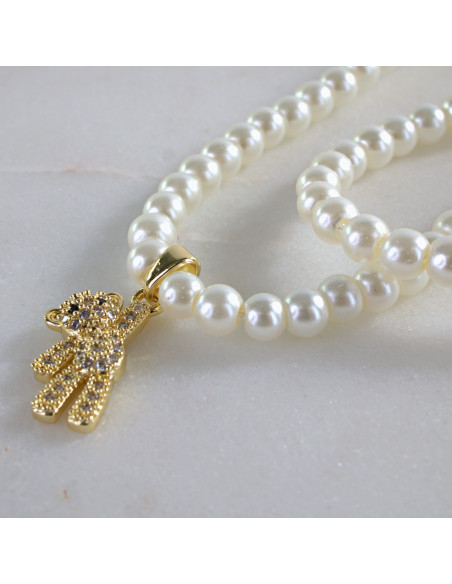 Naszyjnik PODWÓJNY  łańcuszek  z perłkami perła z zawieszką Lolita Akcesoria