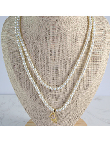 Naszyjnik PODWÓJNY  łańcuszek  z perłkami perła...