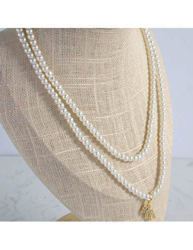 Naszyjnik PODWÓJNY  łańcuszek  z perłkami perła...