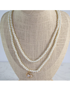 Naszyjnik PODWÓJNY  łańcuszek  z perłkami perła z...