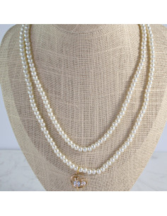 Naszyjnik PODWÓJNY  łańcuszek  z perłkami perła z... 2