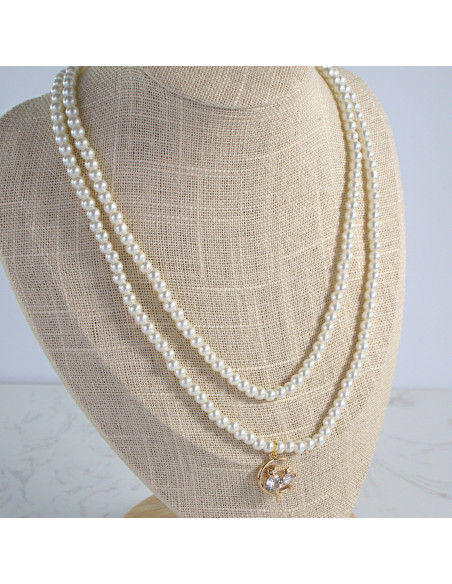 Naszyjnik PODWÓJNY  łańcuszek  z perłkami perła z zawieszką Lolita Akcesoria