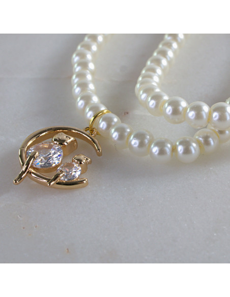 Naszyjnik PODWÓJNY  łańcuszek  z perłkami perła z zawieszką Lolita Akcesoria