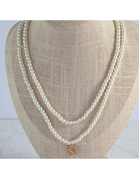 Naszyjnik PODWÓJNY  łańcuszek  z perłkami perła z zawieszką Lolita Akcesoria