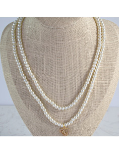 Naszyjnik PODWÓJNY  łańcuszek  z perłkami perła z... 2