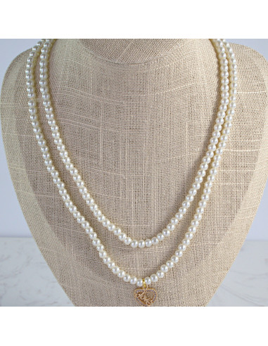 Naszyjnik PODWÓJNY  łańcuszek  z perłkami perła...