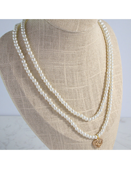 Naszyjnik PODWÓJNY  łańcuszek  z perłkami perła z zawieszką Lolita Akcesoria