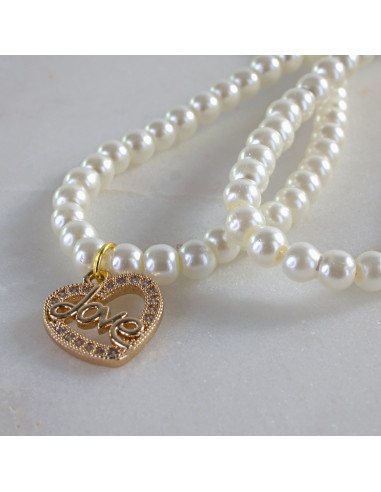 Naszyjnik PODWÓJNY  łańcuszek  z perłkami perła...