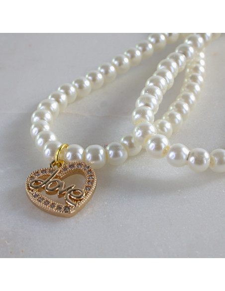 Naszyjnik PODWÓJNY  łańcuszek  z perłkami perła z zawieszką Lolita Akcesoria