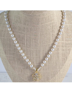 Naszyjnik  łańcuszek  z perłkami perła z zawieszką Lolita...