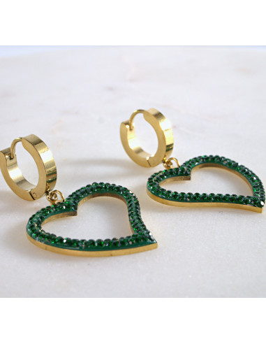 Kolczyki Zielone SERCE  stal chirurgiczna...