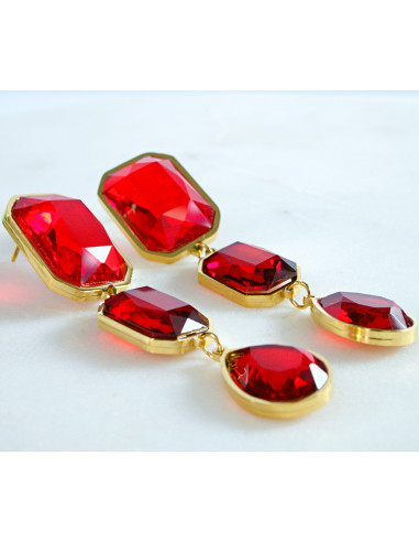Kolczyki Czerwone "BRYLANTY"  stal chirurgiczna...