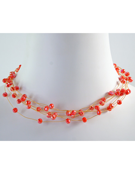 Naszyjnik wielosznurowy choker z koralikami Lolita Akcesoria  Pomarańcz