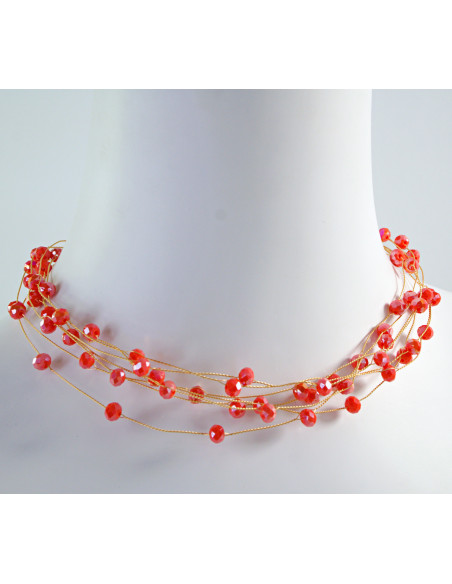 Naszyjnik wielosznurowy choker z koralikami Lolita Akcesoria  Pomarańcz