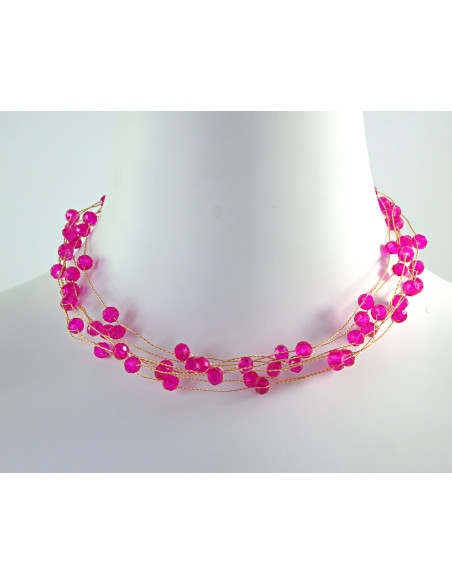 Naszyjnik wielosznurowy choker z koralikami Lolita Akcesoria FUKSJA