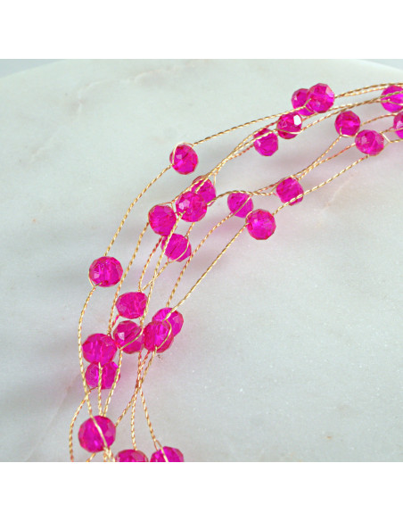 Naszyjnik wielosznurowy choker z koralikami Lolita Akcesoria FUKSJA