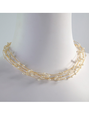 Naszyjnik wielosznurowy choker z perełkami...