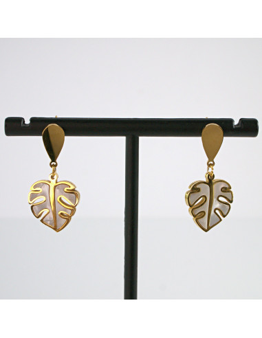 Kolczyki złote Liście  MONSTERA stal...