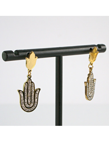 Kolczyki złote RĘKA FATIMY stal chirurgiczna...