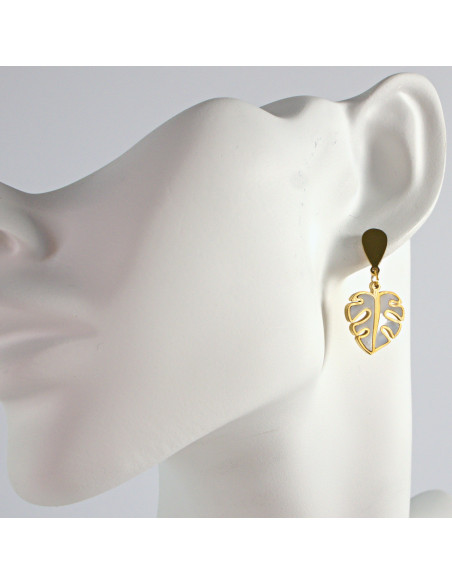 Kolczyki złote Liście  MONSTERA stal chirurgiczna Lolita Akcesoria