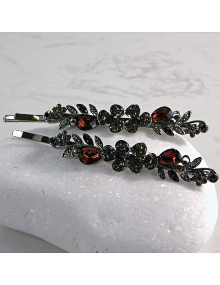 Wsuwka do włosów Dwa kwiatki z kryształkami 2 szt. BURGUND Lolita Akcesoria