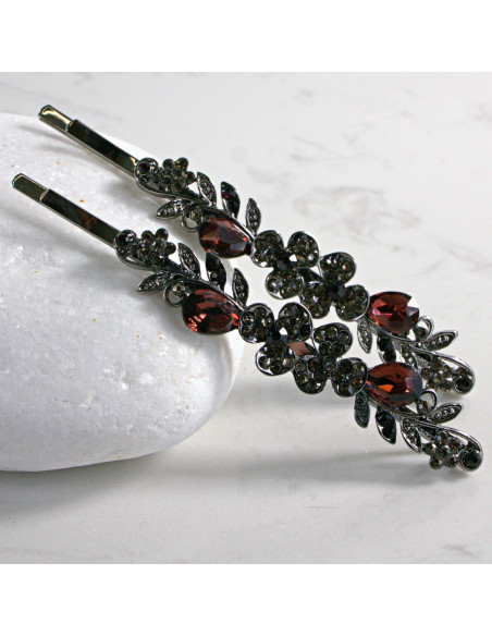 Wsuwka do włosów Dwa kwiatki z kryształkami 2 szt. BURGUND Lolita Akcesoria