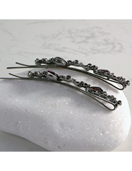 Wsuwka do włosów Dwa kwiatki z kryształkami 2 szt. BURGUND Lolita Akcesoria