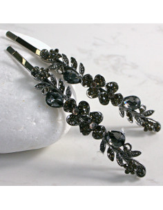 Wsuwka do włosów Dwa kwiatki z kryształkami 2 szt. GRAFIT... 2