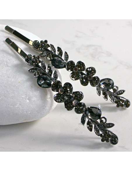 Wsuwka do włosów Dwa kwiatki z kryształkami 2 szt. GRAFIT Lolita Akcesoria