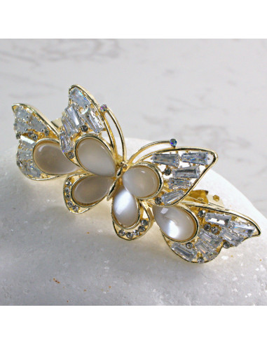 Klamra francuska ZŁOTY MOTYL Z KRYSZTAŁKAMI...