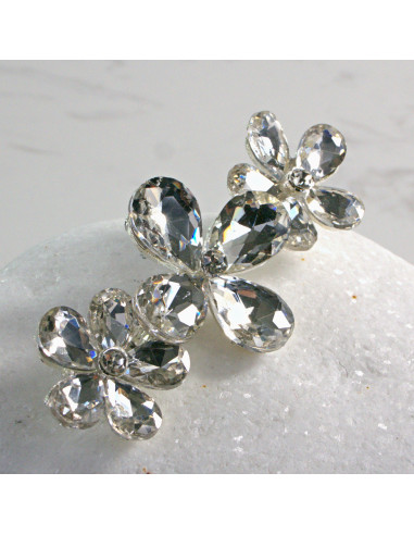 Spinka do włosów 3 KWIATKI SREBRNE KRYSZTAŁKI...