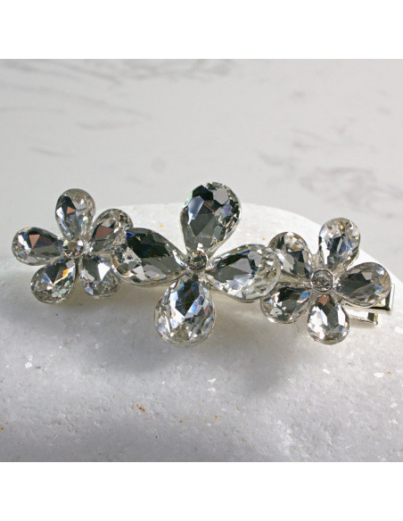 Spinka do włosów 3 KWIATKI SREBRNE KRYSZTAŁKI Lolita Accessories