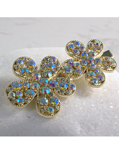 Spinka do włosów DWA ZŁOTE KWIATKI CRYSTAL AB...