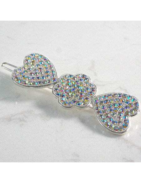 Spinka do włosów SREBRNE SERCA I KWIATEK Z KRYSZTAŁKAMI Lolita Accessories