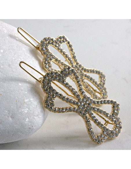 Spinka do włosów 2 SZT. ZŁOTA KOKARDA Z KRYSZTAŁKAMI Lolita Accessories