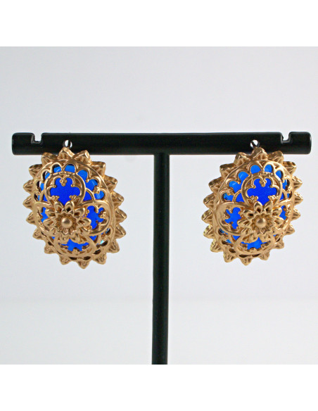 Kolczyki Vintage Lolita Accessories Srebrny sztyft "925" złoty, niebieski