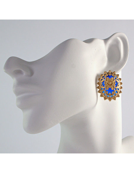 Kolczyki Vintage Lolita Accessories Srebrny sztyft "925" złoty, niebieski