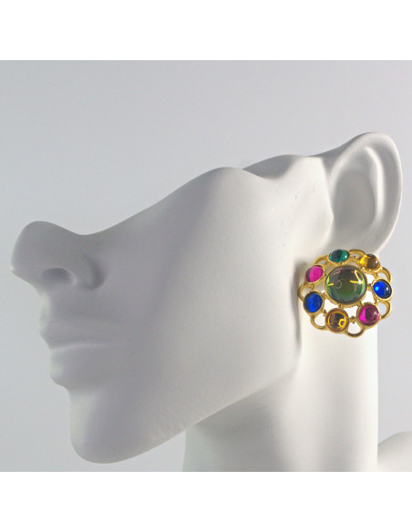 Kolczyki eleganckie Lolita Accessories zielony, złoty, rózowy, niebieski