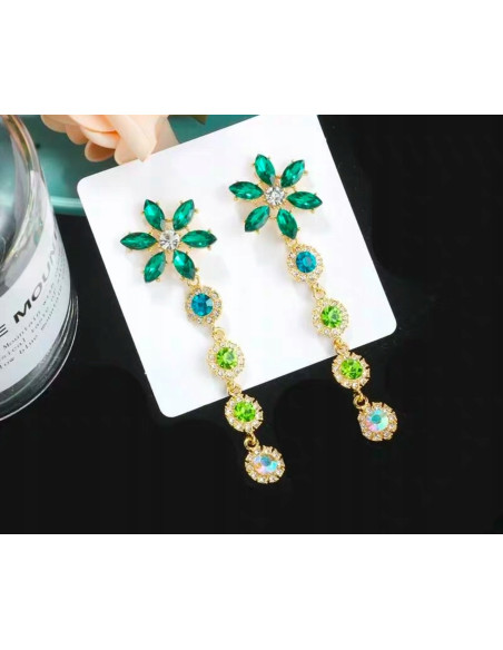 Kolczyki WIECZOROWE ZIELONE KWIATKI Lolita Accessories srebrny sztyft 925