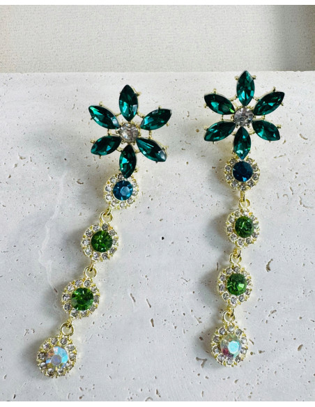 Kolczyki WIECZOROWE ZIELONE KWIATKI Lolita Accessories srebrny sztyft 925